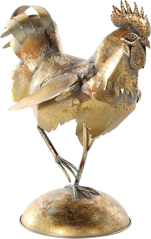 Deco 79 Metal Rooster Patina Garden Sculpture, 9" x 17" x 17", Bronze-VerdiqueGarden