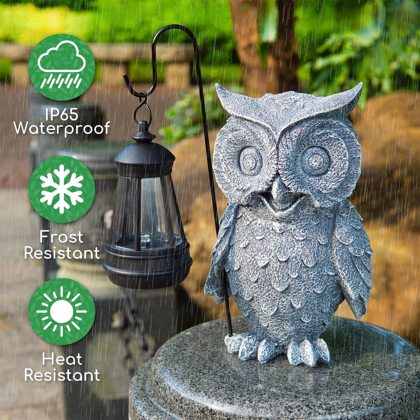 Owl Solar Garden Outdoor Statues, Resin Owl Figurine Decorations with Solar Lights Lantern for Patio, Balcony, Home, Yard Art, Lawn Ornaments, Porch, Garden Gifts for Grandma Mom Women-VerdiqueGarden