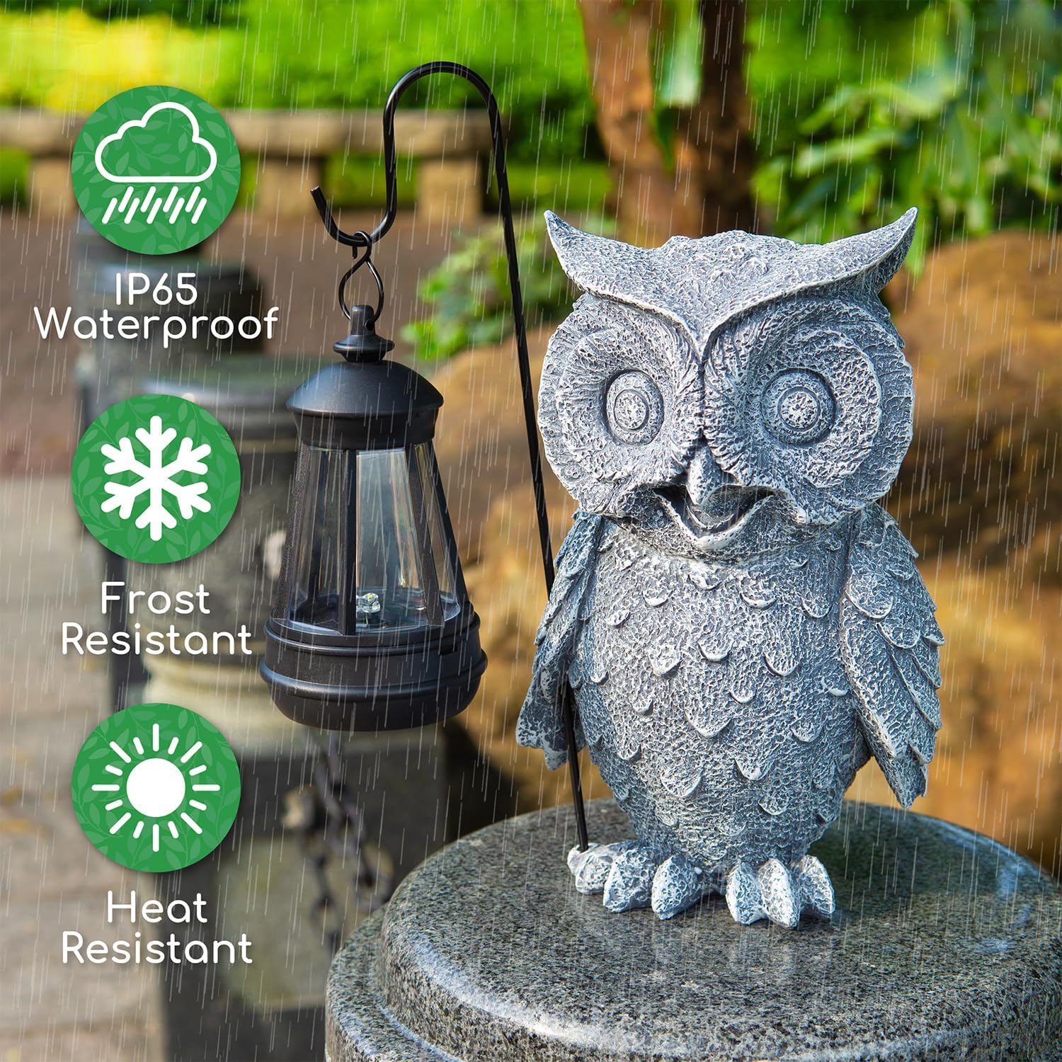 Owl Solar Garden Outdoor Statues, Resin Owl Figurine Decorations with Solar Lights Lantern for Patio, Balcony, Home, Yard Art, Lawn Ornaments, Porch, Garden Gifts for Grandma Mom Women-VerdiqueGarden