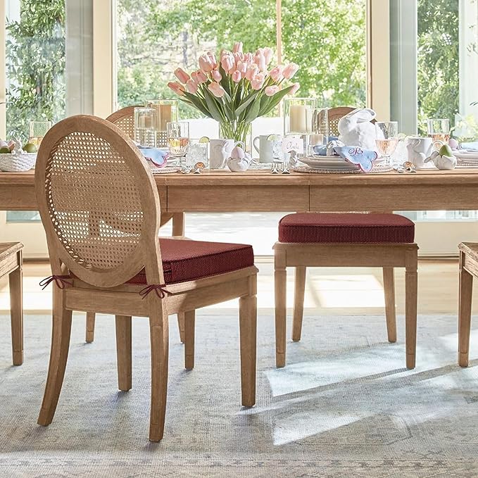 Outdoor Round Corner Seat Cushion, 17"x16"x2", Set of 4, Non Slip Seat Cushion Pads with Removable Cover for Patio Furniture, Garden Yard Lawn, Tan Dotted Red Base-VerdiqueGarden