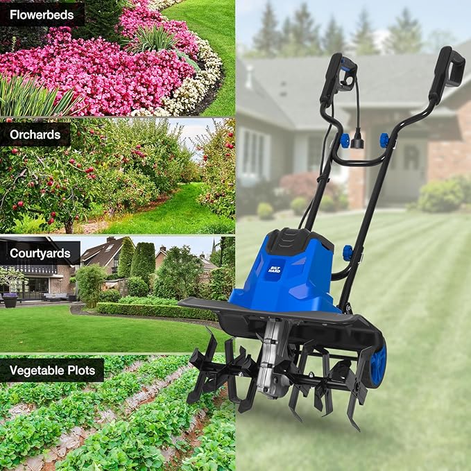 BILT HARD 14-Amp 18-Inch Electric Tiller Cultivator, 8'' Tilling Depth Corded Garden Rototiller, 6 Steel Front Tines Roto Tillers with Adjustable Wheels & Foldable Handle for Garden Lawn Soil Digging-VerdiqueGarden
