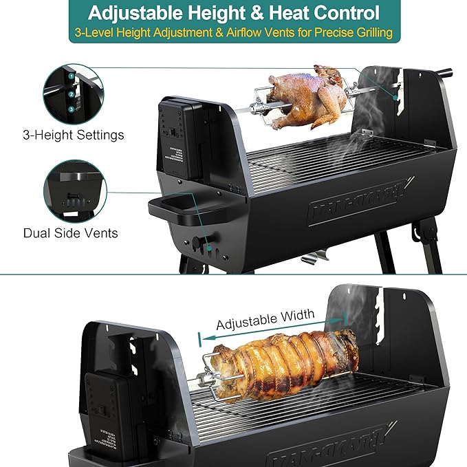 Brand‑Man 2‑in‑1 Charcoal BBQ Grill with Motorized Rotisserie – Portable, Foldable Grill, 257 sq in Outdoor BBQ Grill for Camping & Tailgate, Adjustable Height, Dual Vents-VerdiqueGarden