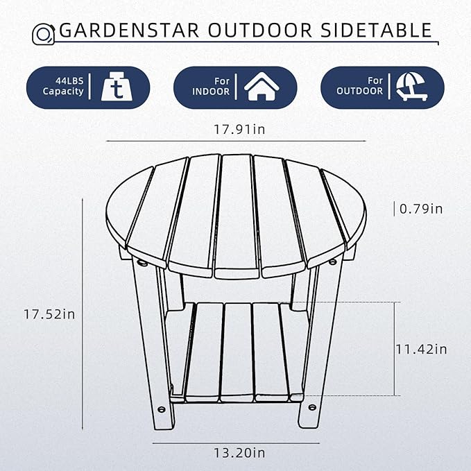 Adirondack Round Outdoor Side Table 2-Tier Storage Patio Side Table, HDPE End Tables for Backyard Pool Porch Garden Lawn (Blue)-VerdiqueGarden