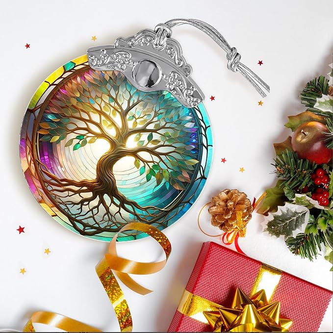 Tree of Life Suncatcher, Jocidea Stained Glass Window Hanging, Christmas Ornament, Tree of Life Ornaments for Christmas Tree, Tree of Life Home Decor, Holiday Decor, Christmas Decor-VerdiqueGarden