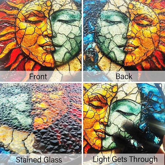 Sun and Moon Decor Suncatcher Stained Glass Window Hanging - Wall Art Stained Glass Suncatchers for Windows Hanging - Home Sun Catchers Indoor Window with Chain - Celestial Decor Gifts for Women Mom-VerdiqueGarden