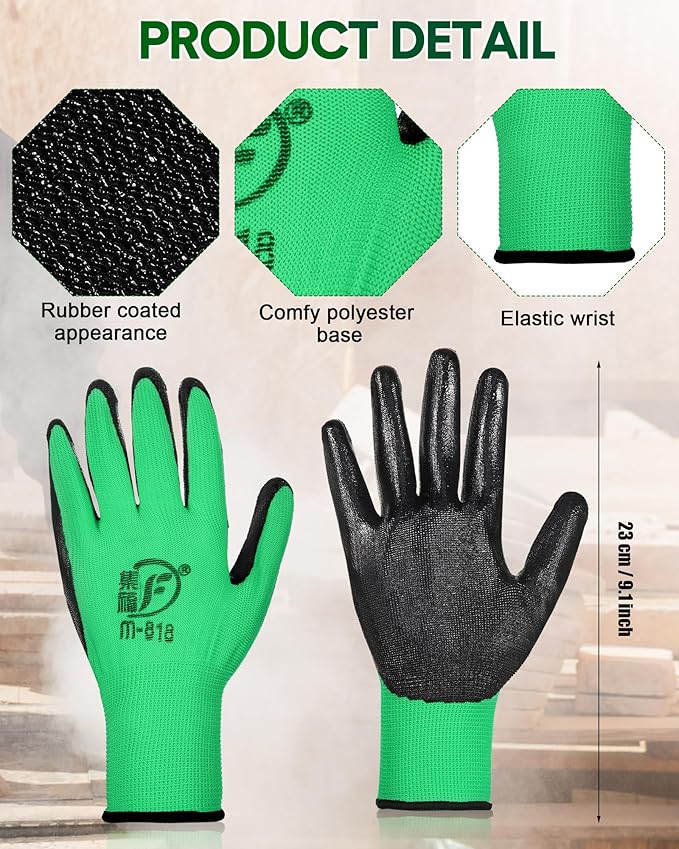 Nuogo 24 Pairs Gardening Gloves for Men Women Rubber Coated Landscaping Work Gloves Safety Work Construction-VerdiqueGarden