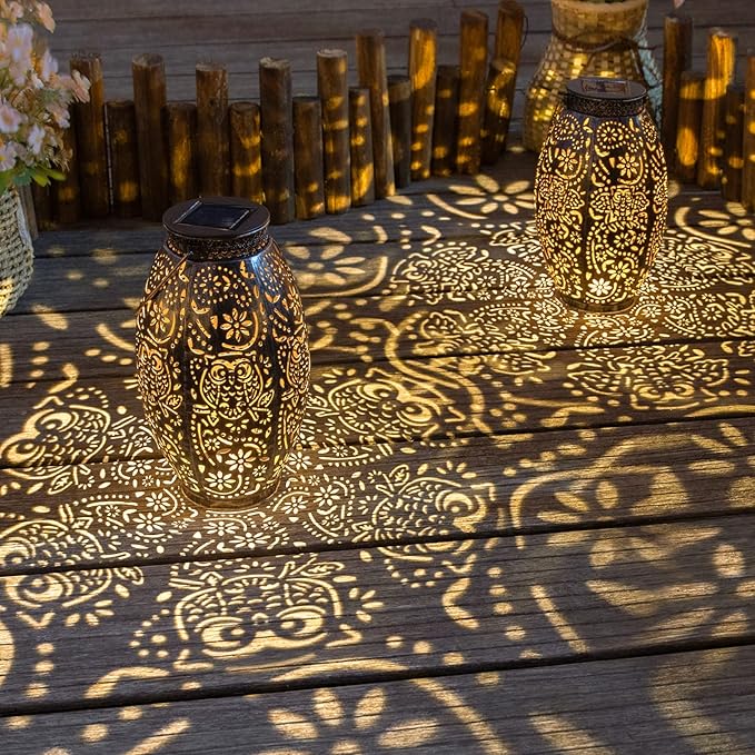 2Pack Owl Solar Outdoor Lanterns Waterproof, Large Decorative Garden Solar Lights for Table, Patio, Yard, Lawn Ornaments, Birthday Mothers' Day Gifts for Mom Dad ( Antique Bronze)-VerdiqueGarden