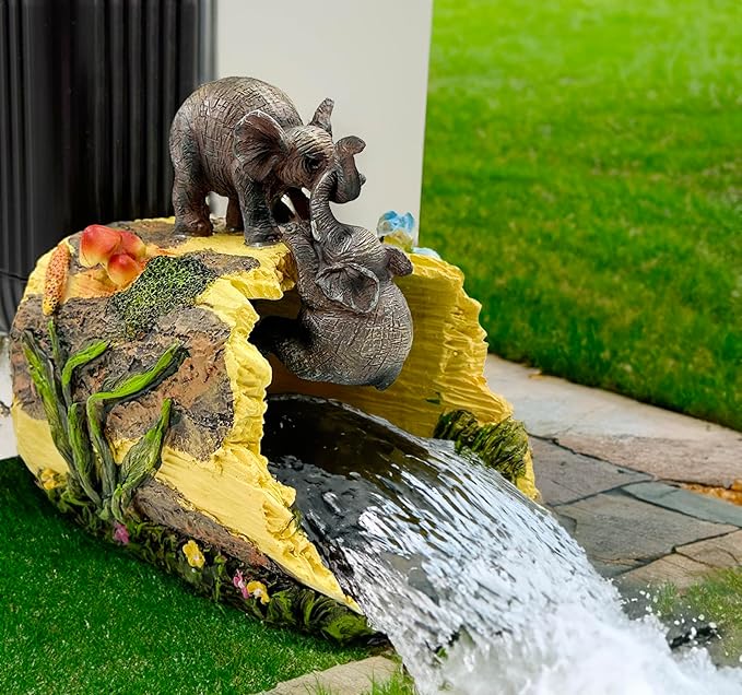 Teaeeno Twin Elephants Decor Gutter Downspout Extension Decorative,Animal Statue Outdoor Decor,3"×4" Rain Gutter Downspout Splash Block,Garden Splash Block Outdoor Sculpture,Rain Downspout Diverter-VerdiqueGarden