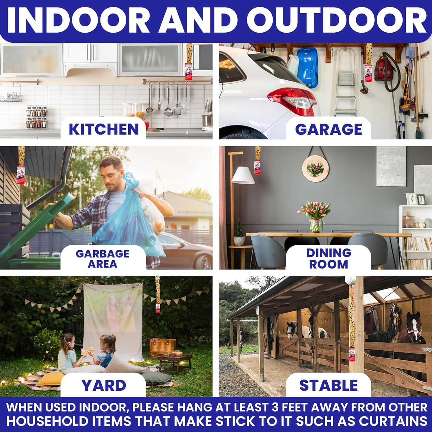 Fly Strips Indoor Sticky Hanging 24pk with Pins. Non Toxic Outdoor Fly Trap Indoor for Home. Flies Tape Paper Trap Ribbon Roll for House Gnat Fruit and Housefly. Bug Catchers for Inside Home Flypaper-VerdiqueGarden