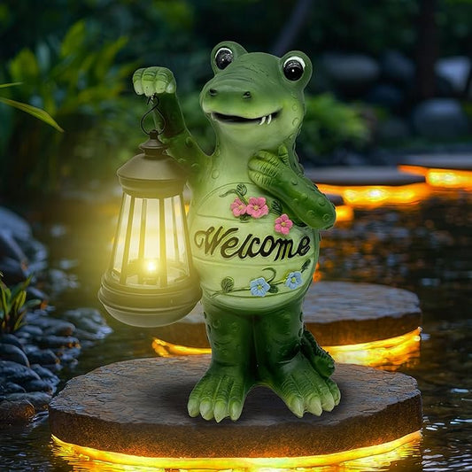 Solar Lantern Garden Alligator Statues Decor, Outdoor Crocodile Figurine Lights for Yard Patio Decoration - Unique Christmas Housewarming Gift for Grandma Wowen Mom-VerdiqueGarden