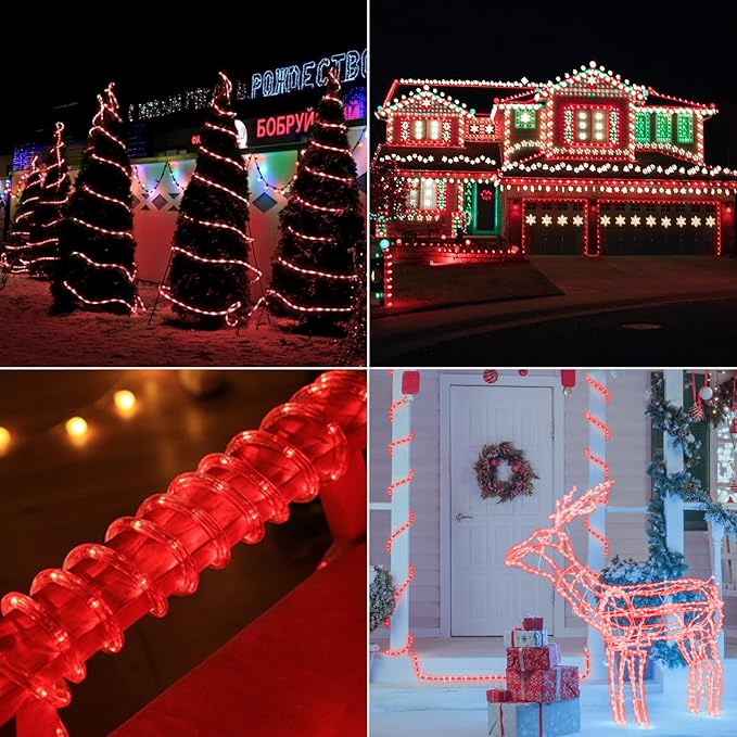50ft LED Rope Lights Outdoor, 360 LED Connectable and Flexible Tube Lights with 8 Modes, Waterproof LED Rope Lighting for Garden, Patio, Pool, Bedroom, Party, Indoor Outdoor Christmas Decoration (Red)-VerdiqueGarden