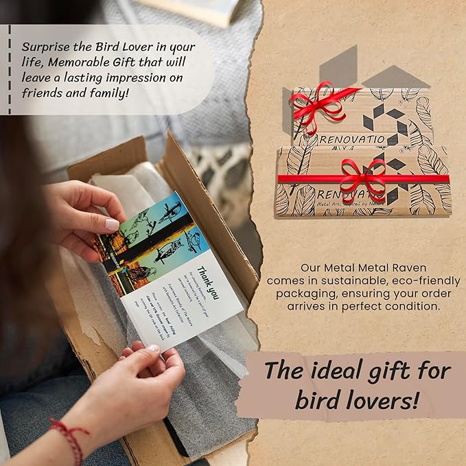 Renovatio Metal Bird Decor – Artistic Raven Silhouette, Metal Garden Ornament, Outdoor Tree Decorations – A Remarkable Yard & Lawn Decor – Raven (Black)-VerdiqueGarden