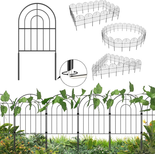 Decorative Garden Fence 20 Pack, Total 20ft(L) x 24in (H) No Dig Rustproof Metal Wire Fencing Border Animal Barrier, Flower Edging for Landscape Patio Yard Outdoor Decor, with 32ft Leaves-VerdiqueGarden