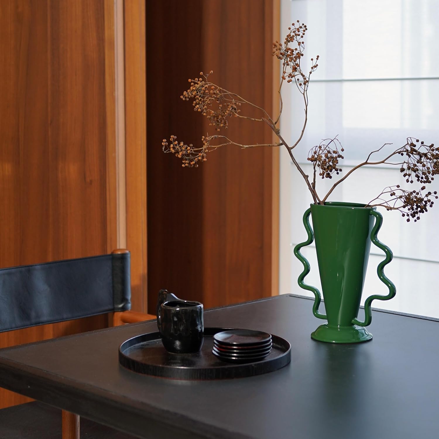 Wild Works Green Rotary Vase Medieval Flower Vessel Living Room Entrance Personalized Simple Wabi Sabi Decorative Ornament Ceramic Ornament-VerdiqueGarden