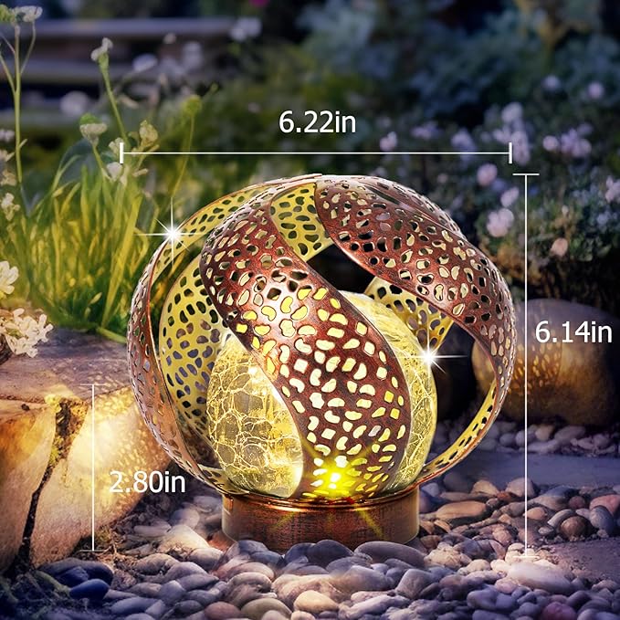 Huaxu Solar Lights Outdoor Garden Decor Waterproof Cracked Glass Globe LED Light Bronze Art Metal Retro Design Decorative Yard Patio Lawn Pathway Gift for Mom Women Anniversary Birthday-VerdiqueGarden
