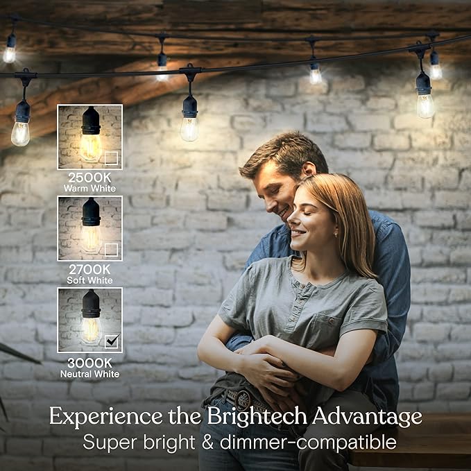 Brightech Ambience Pro - 24 Ft Waterproof LED Outdoor String Lights - Hanging, Dimmable 2W Vintage Edison Bulbs - Commercial Grade Patio Lights Create Cafe Ambience in Your Backyard, 7 Bulbs-VerdiqueGarden