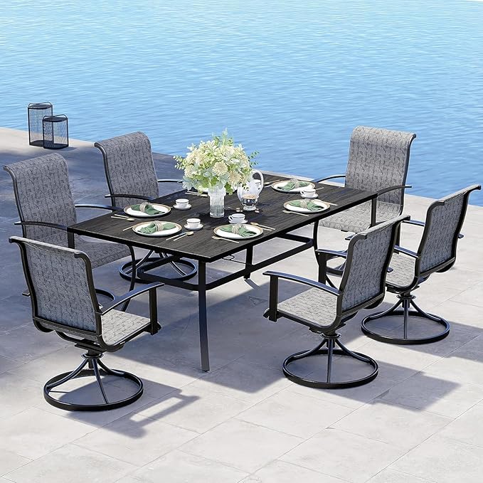 Grand patio Outdoor Swivel Dining Chairs 6-Piece Patio Dining Chair Set Mesh Sling Patio High Back Swivel Rockers, Black & Grey Plaid-VerdiqueGarden
