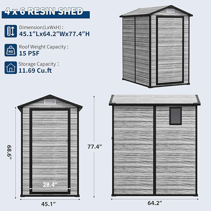 All-Weather Plastic Shed with Window, Outdoor Resin Garden Shed with Lockable Door and Vents, Outdoor Resin Storage Sheds for Backyard, Patio, Lawn, Tool, Bike-VerdiqueGarden