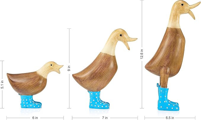 GUTE Duck Yard Decorations Yard Art Garden Puddle Ducks with Blue Spotted Wellies Boots, Set of 3 - Garden Decor Statues, Duck Figurine Statue - Waterproof Indoor & Outdoor Lawn Gnome Ornament-VerdiqueGarden