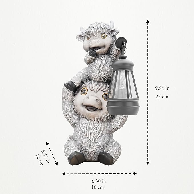 Highland Cow Statues with Solar Lights, Highland Cow Resin Figurine Lights, Highland Cow Ornaments for Patio, Balcony, Indoor Decoration and as Gifts-VerdiqueGarden