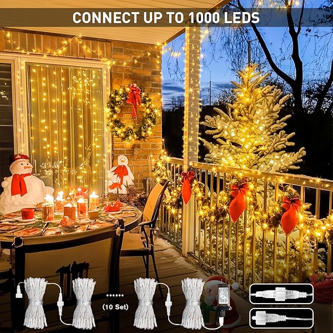 JMEXSUSS Connectable Warm White String Lights Indoor Bedroom, 8 Modes Christmas String Light Plug in Classroom Lights, 33ft 100 LED Fairy Twinkle Light Outdoor for Classroom Christmas Tree Decor-VerdiqueGarden