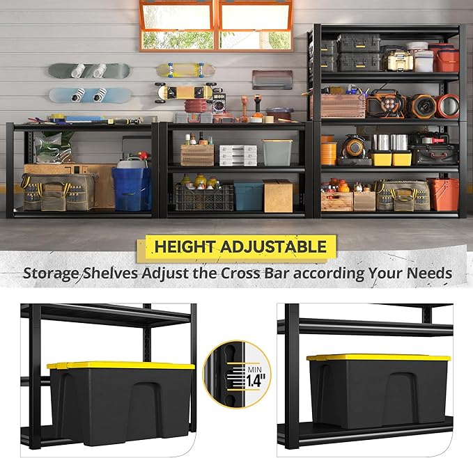 REIBII Garage Shelving Heavy Duty Garage Storage Shelves, Extra Large Adjustable Storage Rack with 5 Tier Metal Shelving Unit, 2500LBS Loads Heavy Duty Shelf, Easy Assembly, 2 Pack-VerdiqueGarden