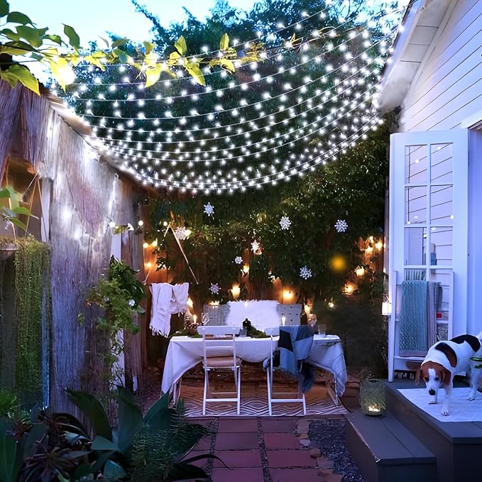 KNONEW 403ft 1000 LED String Lights Outdoor Christmas Lights 8 Modes & Timer Fairy Light Plug in Waterproof LED String Lights for Xmas Yard Tree Wedding Party Holiday Decorations (Cool White)-VerdiqueGarden
