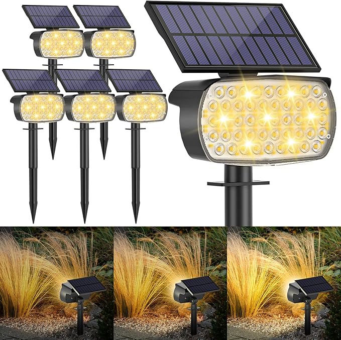 108 LED Solar Spot Lights Outdoor, Solar Lights Outdoor IP65 Waterproof, 3 Modes Solar Landscape Spotlights, Large Solar Panel Solar Powered Lights for Garden Yard Pathway(Warm White/6 Pack)-VerdiqueGarden