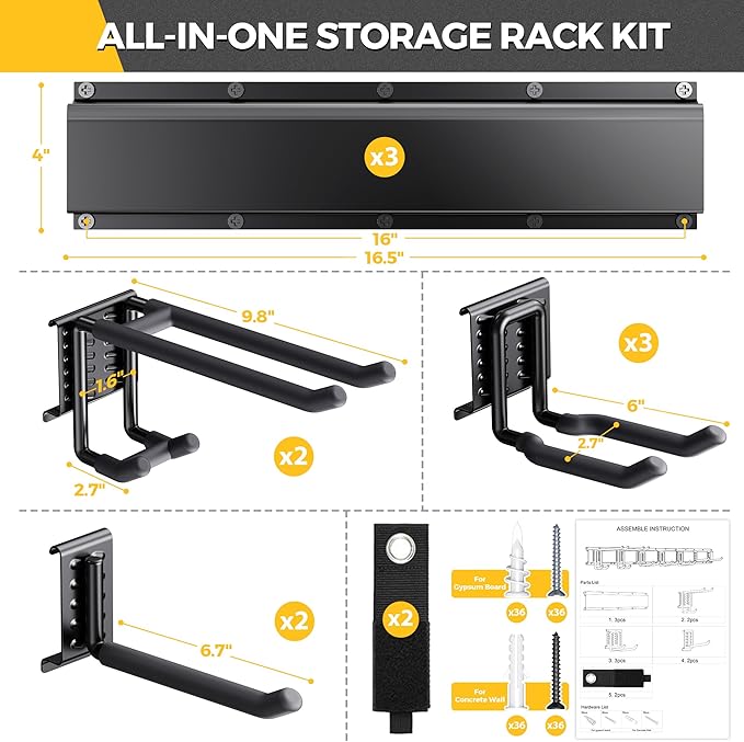 LBT 49.5"Garage Tool Organizer Wall Mount 500lbs Garden Tool Organizer for Garage with Adjustable Hooks,Heavy Duty Yard Tool Storage Rack, Anti-Rust Shed Rack Holder Hanging Rake Broom Mower Snowboard-VerdiqueGarden