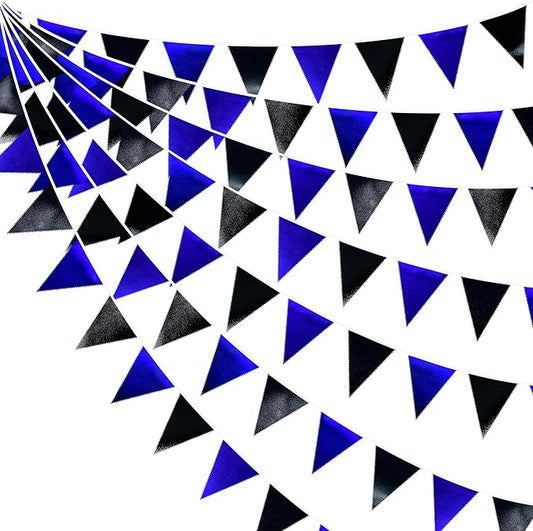 Royal Blue Black Party Decorations Navy Black Metallic Fabric Triangle Pennant Banner Flag Bunting Garland for Graduations Birthday Retirement Wedding Bachelorette Nautical Outdoor Party Supplies-VerdiqueGarden