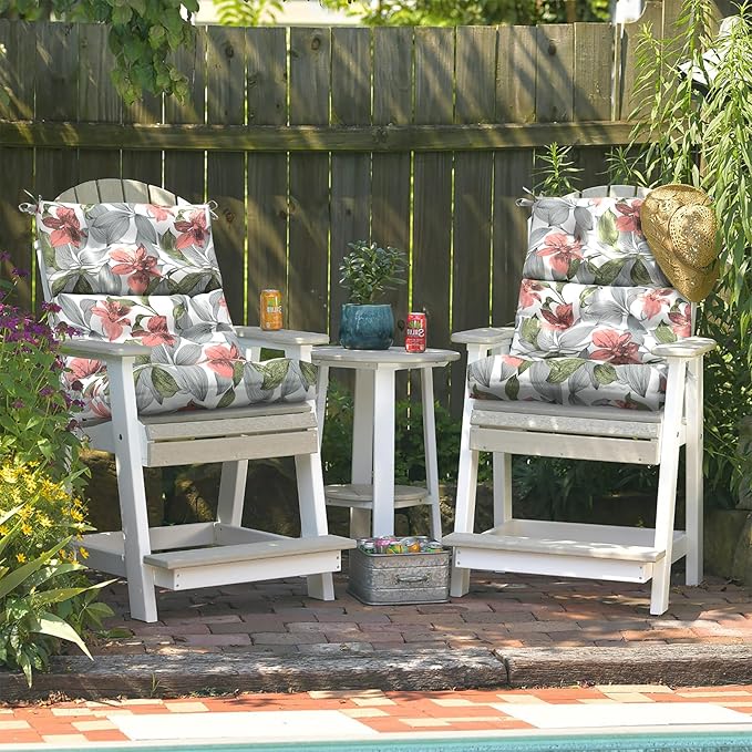 LVTXIII Outdoor Seat/Back Chair Cushion Patio Tufted High Back Cushion, Seasonal Replacement Rocking Chair Cushion with Ties (22” W x 20D”, Set of 2, Clemens Noir Pink)-VerdiqueGarden