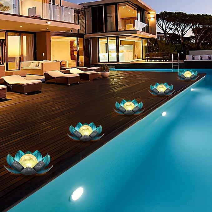 Lotus Solar Lights Outdoor,Solar LED Powered Garden Light Waterproof for Decor Tabletop Ground Yard Patio Walkway Landscape,Metal Glass LED Lotus Flower Lights-VerdiqueGarden