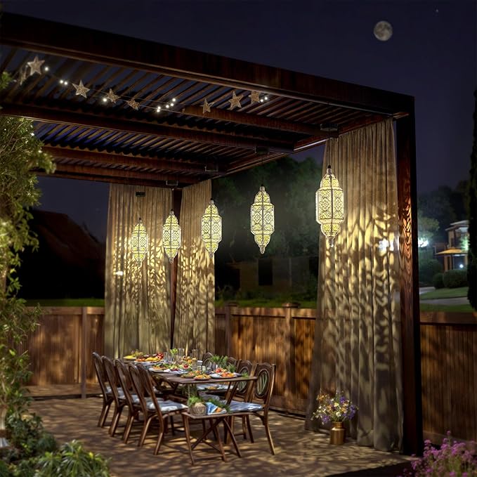 Twinkya Hanging Solar Lights Outdoor Garden Decorative Solar Lantern Waterproof Metal Moroccan Outdoor Decorations for Patio Pathway Yard Porch Backyard Garden Decor (White, 1 Pack)-VerdiqueGarden