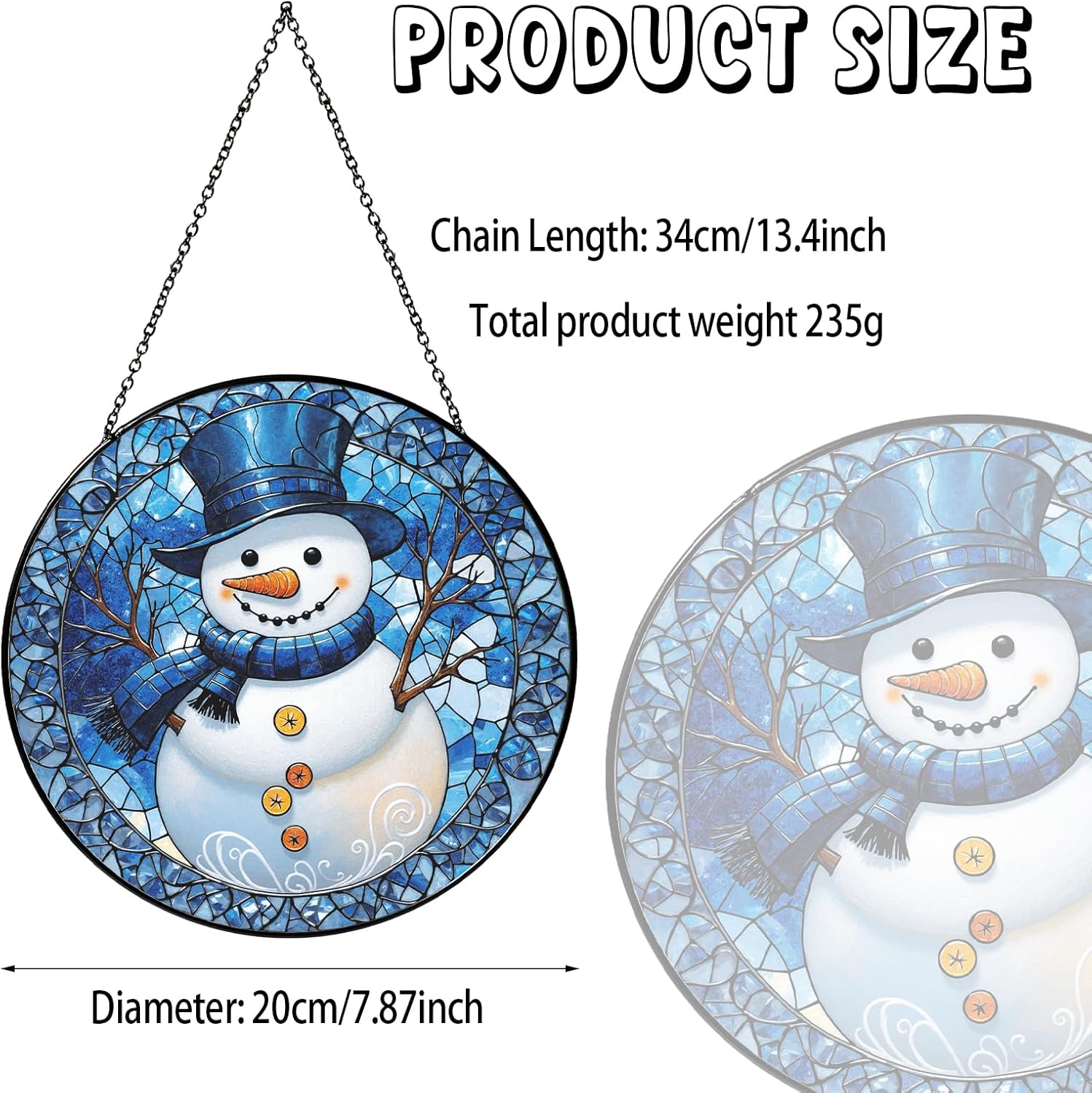 Stained Glass Window Hanging - Winter Snowman Suncatcher for Windows Hanging Whimsical Light Catcher Home Decor Terrace Garden Sun Catcher Gifts for Women Wife Mom Sister Nana 7.8 in-VerdiqueGarden