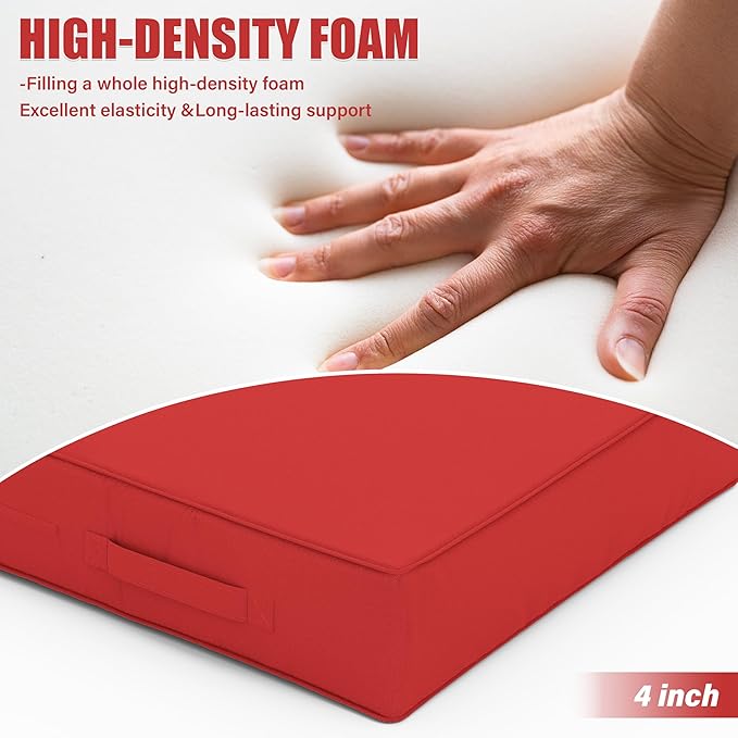 Patio Chair Cushions 18.5 X 16 X 4 Inch Waterproof Outdoor Seat Cushions for Patio Furniture, Outdoor Sofa Couch Pads with Ties & Handle, Set of 2, Red-VerdiqueGarden