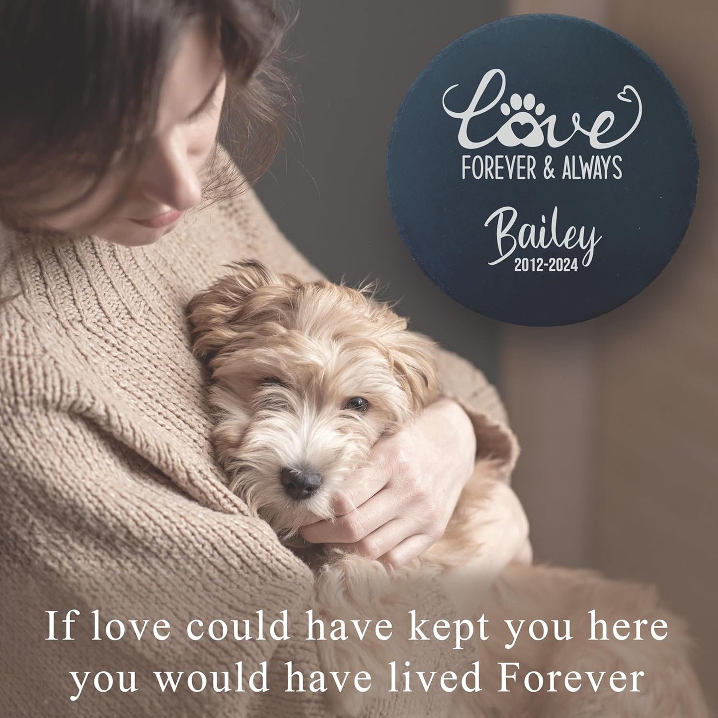 Personalized Pet Memorial Stone for Dogs and Cats | Custom Laser-Etched Weatherproof Garden Grave Marker | Natural Stone Bereavement Headstone Sympathy Gift | 4, 6, 10, or 12 Inch Heart or Circle Shape (A7)-VerdiqueGarden