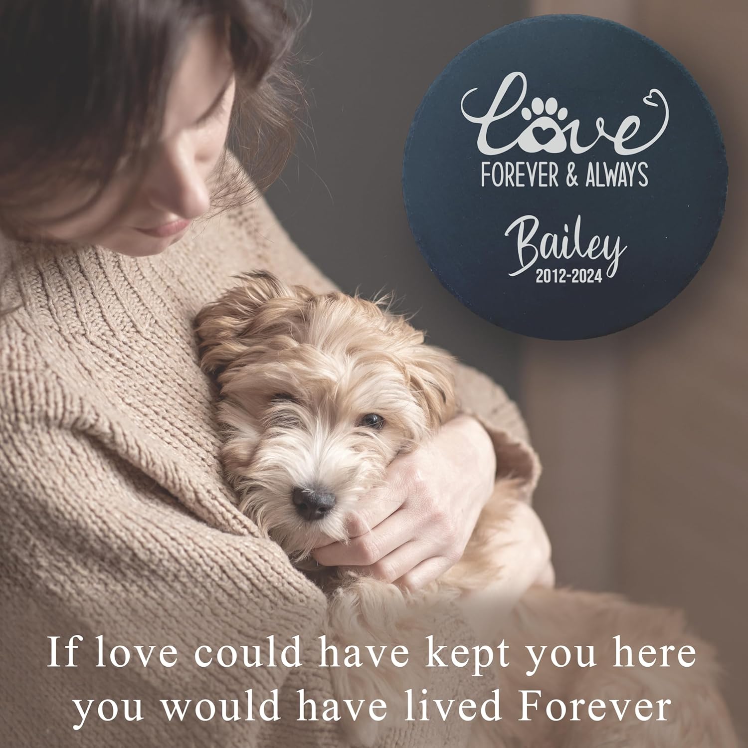 Personalized Pet Memorial Stone for Dogs and Cats | Custom Laser-Etched Weatherproof Garden Grave Marker | Natural Stone Bereavement Headstone Sympathy Gift | 4, 6, 10, or 12 Inch Heart or Circle Shape (A7)-VerdiqueGarden