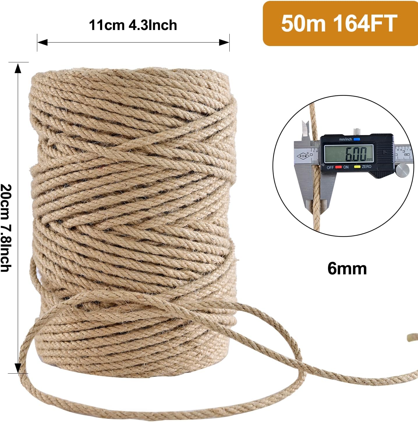 Natural Jute Twine 164 Feet Long String for Crafts Gift Wrapping Christmas Handmade Arts Decoration Packing String Home Decor （6mm * 164feet）-VerdiqueGarden