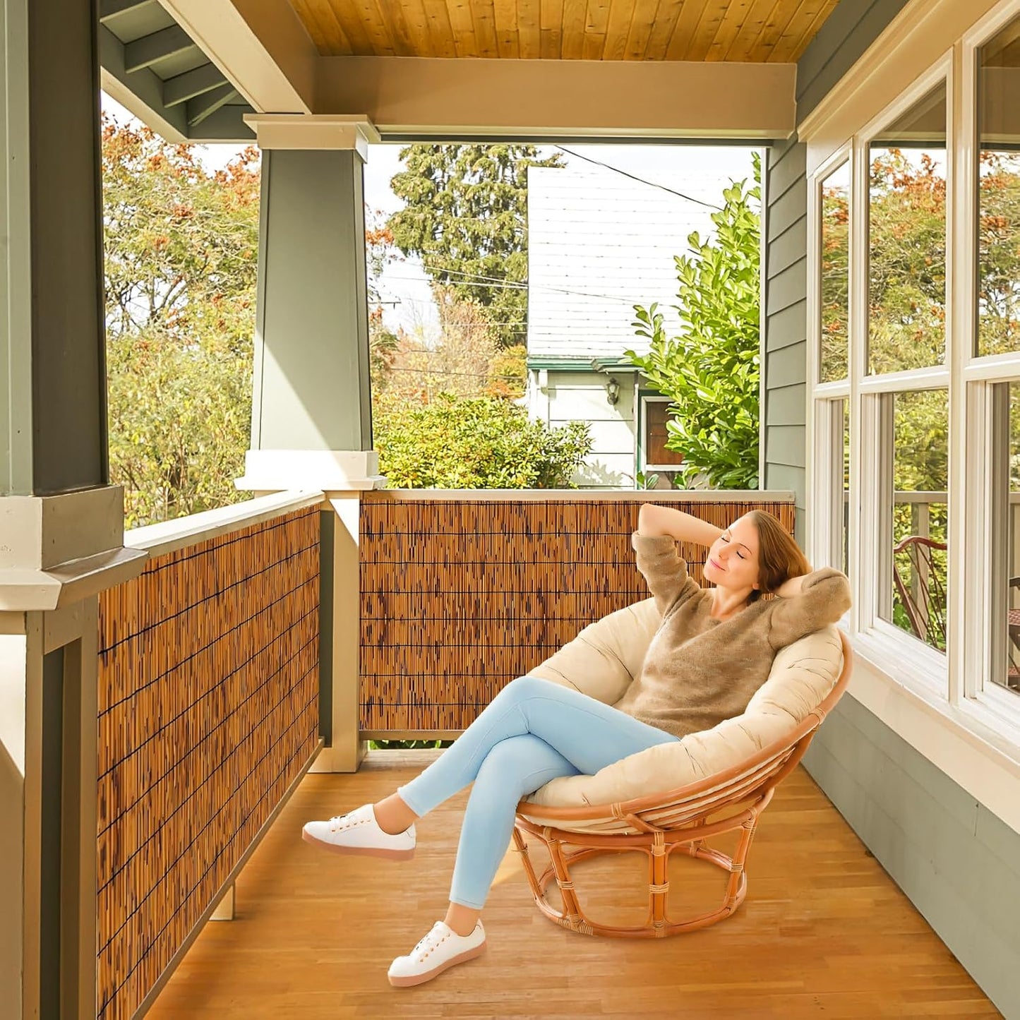 Natural Reed Fencing Rolls, Decorative Bamboo Fencing 4 ft High Roll Reed Screen Curtain, Natural Reed Bamboo Fencing for Outdoor Balcony Patio Garden Backyard (Light Russet), LWZLTH7-VerdiqueGarden