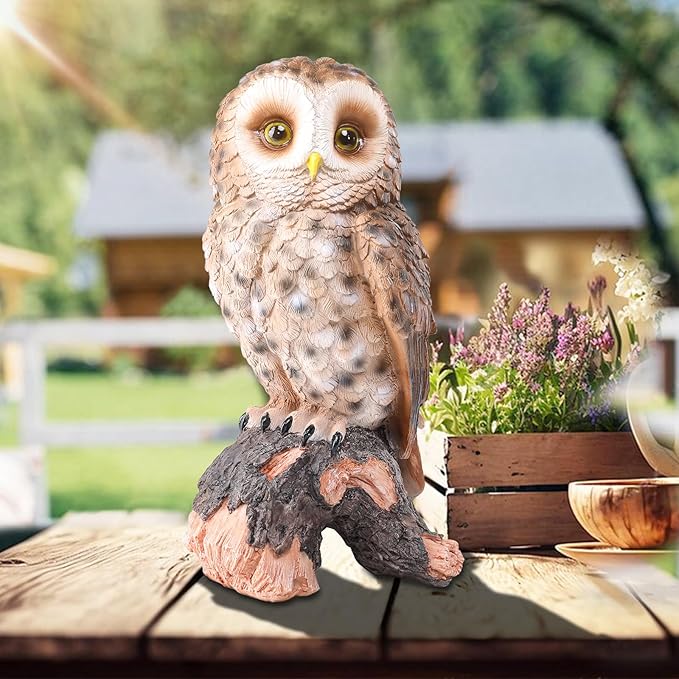 WONDER GARDEN Owl Statue Decor, Outdoor Resin Owl Figurine Owl Sculpture for Home Decor Porch Patio Lawn Yard Decorations or Housewarming Gifts-VerdiqueGarden