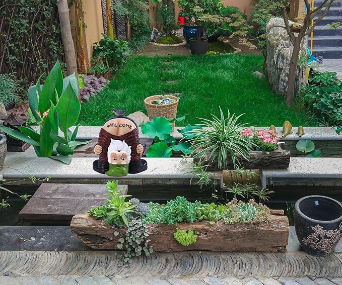 Garden Gnome Statue, Garden Decor,Gnomes Decorations for Yard, Funny Garden Bird Welcome Figurines for Outdoor Patio, Lawn, Yard Art Decoration ，Christmas Garden Gifts (Green)-VerdiqueGarden