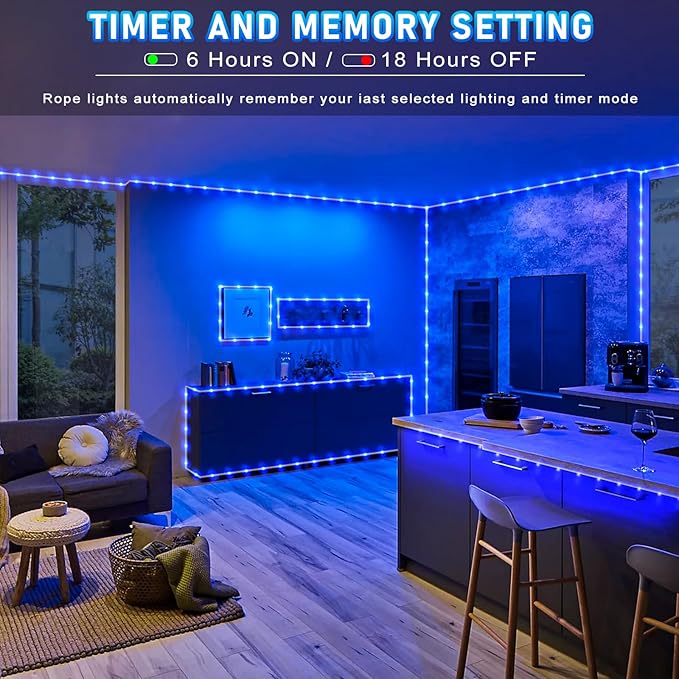 66FT 200 LED Rope Lights for Outside, Christmas String Lights with Waterproof 8 Modes, Flexible and Connectable Plug in Fairy Lights for Outdoor Indoor Bedroom Patio Party Wedding Decorations, Blue-VerdiqueGarden