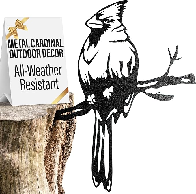 Renovatio Metal Bird Decor – Stylish Decoration for Yard & Garden – Perfect Outdoor Yard Art – 12 Gauge Thick Steel – Ideal Backyard Decor & Bird Ornaments – Cardinal Bird (Black)-VerdiqueGarden