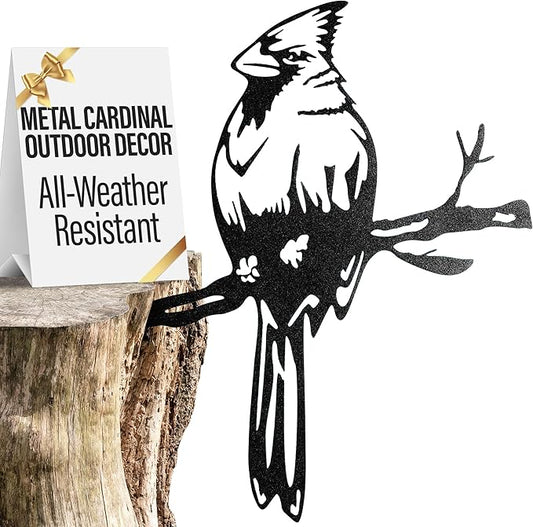 Renovatio Metal Bird Decor – Stylish Decoration for Yard & Garden – Perfect Outdoor Yard Art – 12 Gauge Thick Steel – Ideal Backyard Decor & Bird Ornaments – Cardinal Bird (Black)-VerdiqueGarden