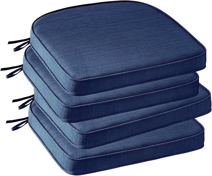 Outdoor Round Corner Seat Cushion, 17"x16"x2", Set of 4, Non Slip Seat Cushion Pads with Removable Cover for Patio Furniture, Garden Yard Lawn, Navy-VerdiqueGarden