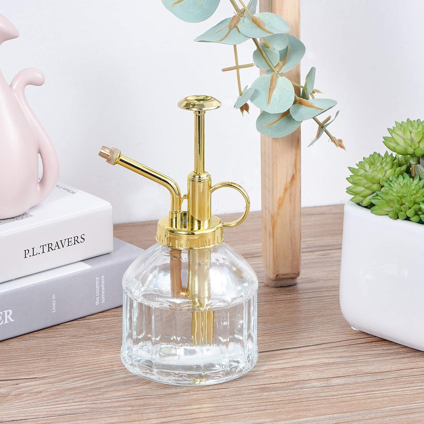 Glass Plant Mister Spray Bottle, Succulent Watering Bottle with Golden Top Pump, Vintage Plant Spritzer, Decorative Water Sprayer Small Watering Can for Indoor Outdoor Houseplant - Clear-VerdiqueGarden