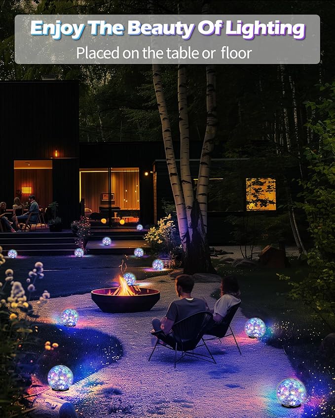 Garden Solar Ball Lights Outdoor Waterproof, 30 LED Cracked Glass Globe Solar Power Ground Lights for Path Yard Patio Lawn, Christmas Decoration Landscape Colorful (2 Pack 3.9'')-VerdiqueGarden