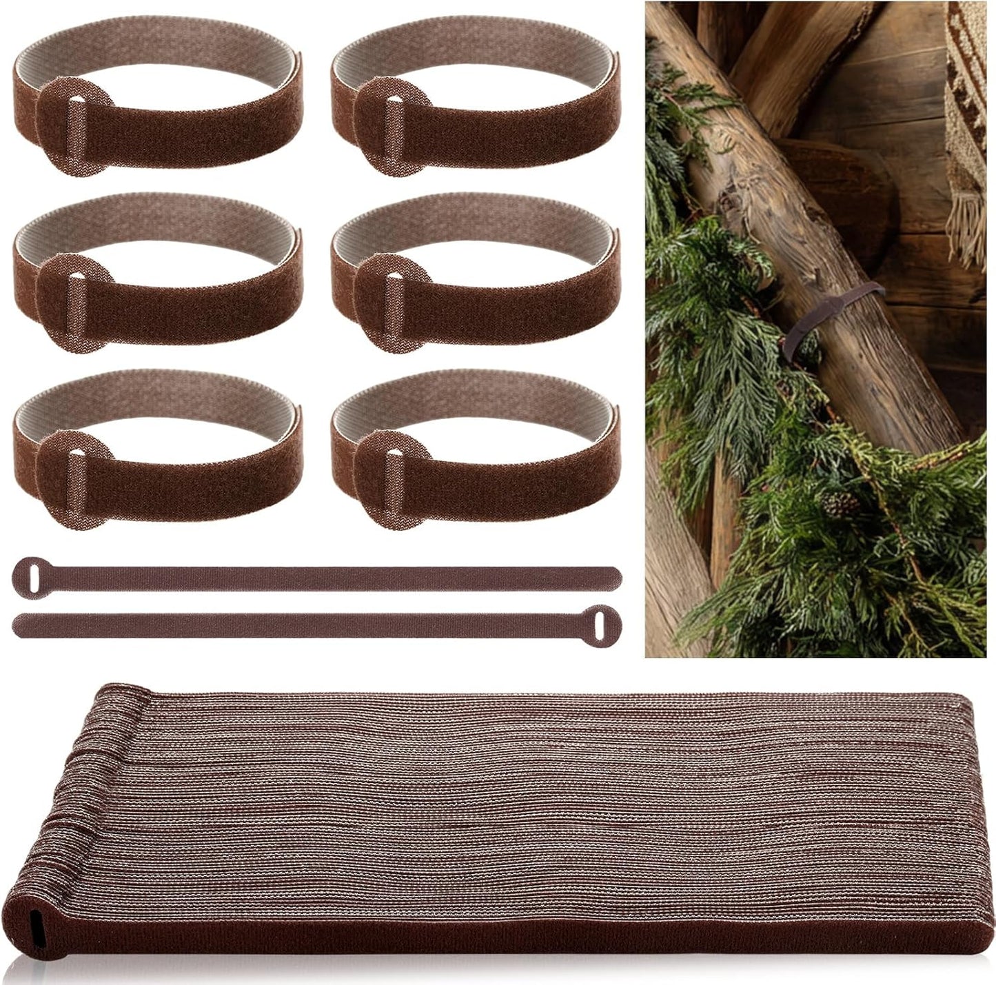 80 Pcs 12 Inch Christmas Garland Ties Brown Adjustable Holiday Banister Ties Reusable Fastener Strap Nylon Garden Plant Cable Strap Christmas Tree Wreath Hook Loop Organizer for Home Office-VerdiqueGarden
