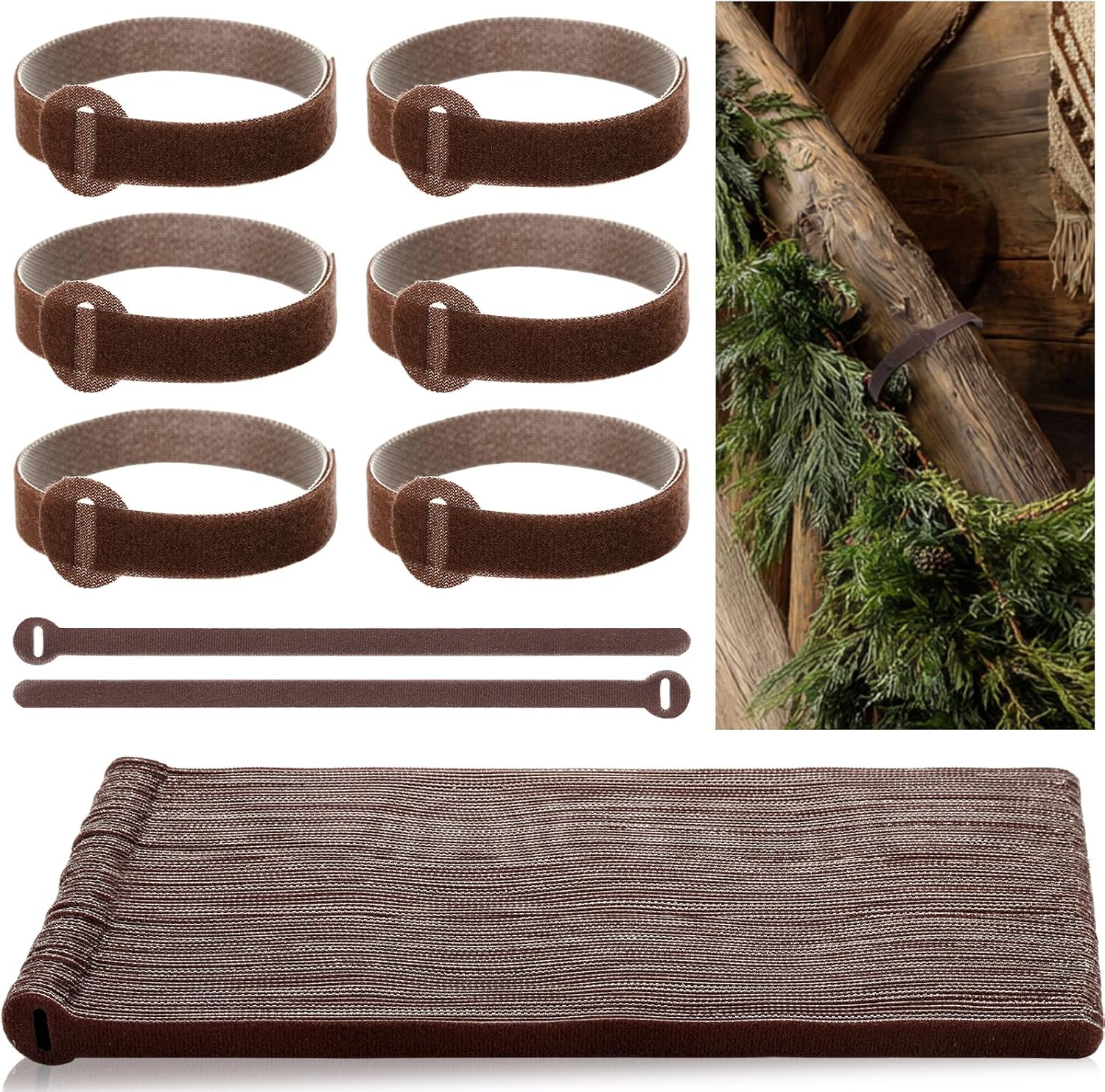 80 Pcs 12 Inch Christmas Garland Ties Brown Adjustable Holiday Banister Ties Reusable Fastener Strap Nylon Garden Plant Cable Strap Christmas Tree Wreath Hook Loop Organizer for Home Office-VerdiqueGarden