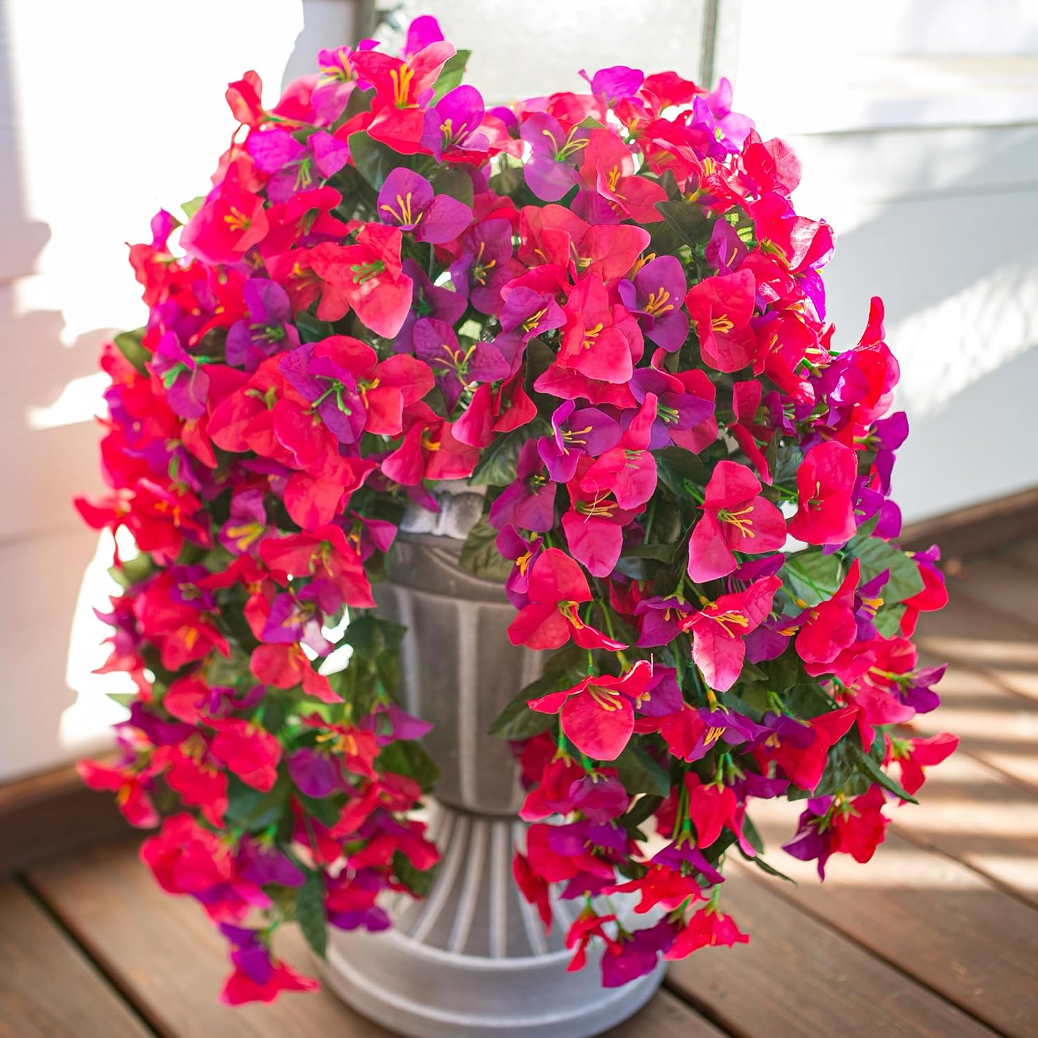 Bougainvillea Artificial Hanging Flowers Plants for Outdoors Decoration, 2pcs Fake Flowers Silk Bougainvillea Vines Realistic UV Resistant Faux Flowers for Outdoor Planters Porch Patio, Mix-VerdiqueGarden